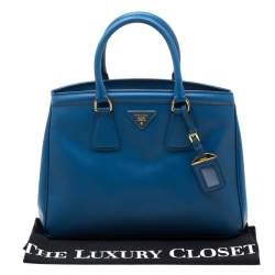Pre Owned Prada Blue Saffiano Lux Leather Parabole Tote