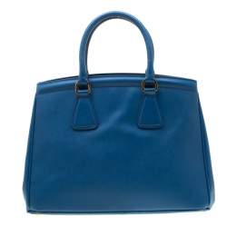 Pre Owned Prada Blue Saffiano Lux Leather Parabole Tote