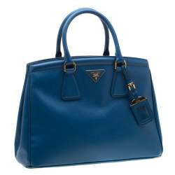 Pre Owned Prada Blue Saffiano Lux Leather Parabole Tote