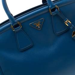 Pre Owned Prada Blue Saffiano Lux Leather Parabole Tote