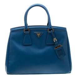 Pre Owned Prada Blue Saffiano Lux Leather Parabole Tote