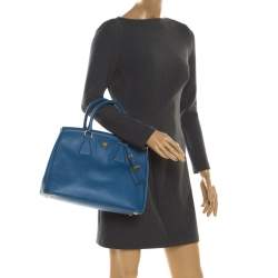 Pre Owned Prada Blue Saffiano Lux Leather Parabole Tote