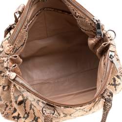 Pre Owned Prada Peach Python Double Zip Executive Tote