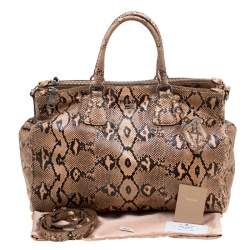 Pre Owned Prada Peach Python Double Zip Executive Tote