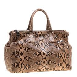 Pre Owned Prada Peach Python Double Zip Executive Tote