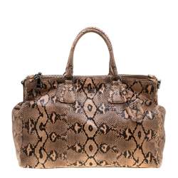 Pre Owned Prada Peach Python Double Zip Executive Tote