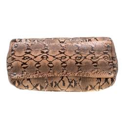 Pre Owned Prada Peach Python Double Zip Executive Tote