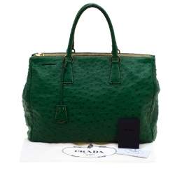 Pre Owned Prada Green Ostrich Large Double Zip Tote