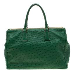 Pre Owned Prada Green Ostrich Large Double Zip Tote