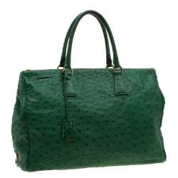 Pre Owned Prada Green Ostrich Large Double Zip Tote