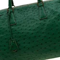 Pre Owned Prada Green Ostrich Large Double Zip Tote