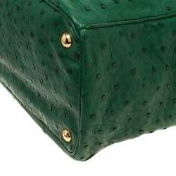 Pre Owned Prada Green Ostrich Large Double Zip Tote