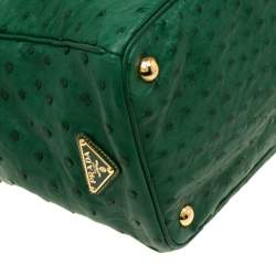 Pre Owned Prada Green Ostrich Large Double Zip Tote