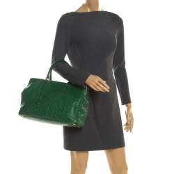 Pre Owned Prada Green Ostrich Large Double Zip Tote