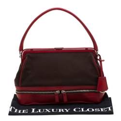 Pre Owned Prada Dark Brown/Leather Canvas and Leather Cerniera Frame Satchel