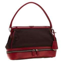 Pre Owned Prada Dark Brown/Leather Canvas and Leather Cerniera Frame Satchel