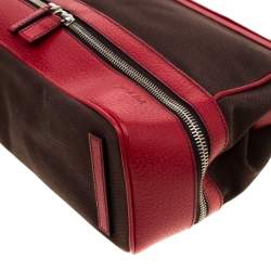 Pre Owned Prada Dark Brown/Leather Canvas and Leather Cerniera Frame Satchel