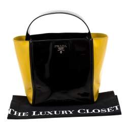 Pre Owned Prada Black/Yellow Patent Leather Top Handle Bag