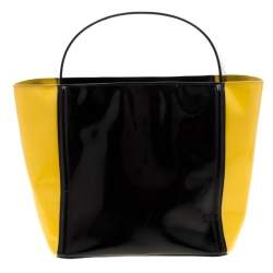 Pre Owned Prada Black/Yellow Patent Leather Top Handle Bag