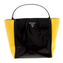 Pre Owned Prada Black/Yellow Patent Leather Top Handle Bag