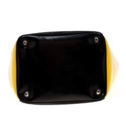 Pre Owned Prada Black/Yellow Patent Leather Top Handle Bag