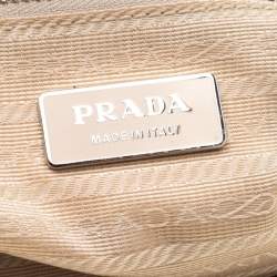 Pre Owned Prada White/Tan Leather Studded Shoulder Bag