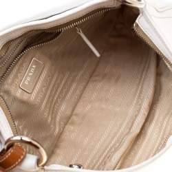 Pre Owned Prada White/Tan Leather Studded Shoulder Bag