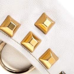 Pre Owned Prada White/Tan Leather Studded Shoulder Bag