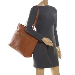 Pre Owned Prada Copper Leather Shopper Tote