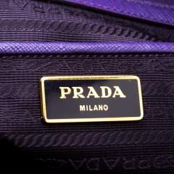 Pre Owned Prada Purple Saffiano Lux Leather Large Double Zip Tote