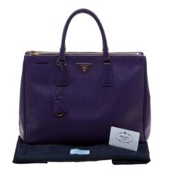 Pre Owned Prada Purple Saffiano Lux Leather Large Double Zip Tote