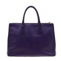 Pre Owned Prada Purple Saffiano Lux Leather Large Double Zip Tote