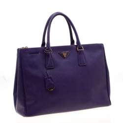 Pre Owned Prada Purple Saffiano Lux Leather Large Double Zip Tote