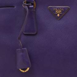 Pre Owned Prada Purple Saffiano Lux Leather Large Double Zip Tote