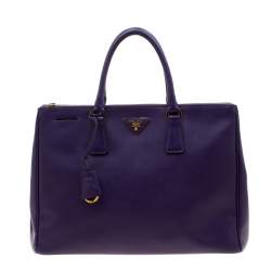 Pre Owned Prada Purple Saffiano Lux Leather Large Double Zip Tote
