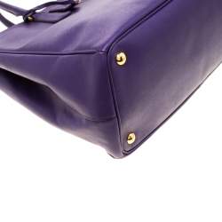 Pre Owned Prada Purple Saffiano Lux Leather Large Double Zip Tote