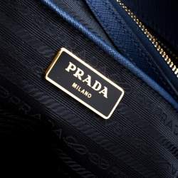 Pre Owned Prada Blue Saffiano Lux Leather Medium Double Zip Tote
