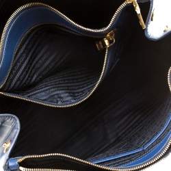Pre Owned Prada Blue Saffiano Lux Leather Medium Double Zip Tote