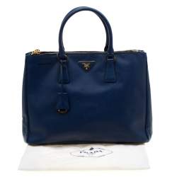 Pre Owned Prada Blue Saffiano Lux Leather Medium Double Zip Tote