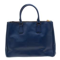 Pre Owned Prada Blue Saffiano Lux Leather Medium Double Zip Tote