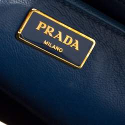 Pre Owned Prada Two Tone Blue Saffiano Leather Frame Top Handle Bag