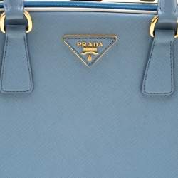 Pre Owned Prada Two Tone Blue Saffiano Leather Frame Top Handle Bag