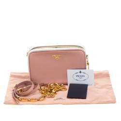 Pre Owned Prada Pink White/Saffiano Lux Leather Camera Chain Crossbody Bag