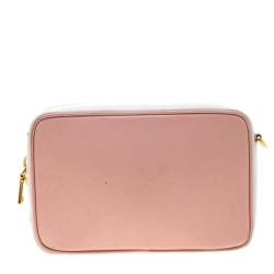 Pre Owned Prada Pink White/Saffiano Lux Leather Camera Chain Crossbody Bag