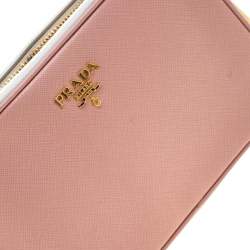 Pre Owned Prada Pink White/Saffiano Lux Leather Camera Chain Crossbody Bag