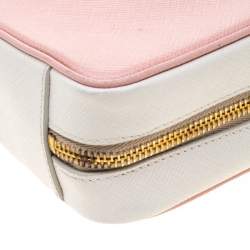 Pre Owned Prada Pink White/Saffiano Lux Leather Camera Chain Crossbody Bag