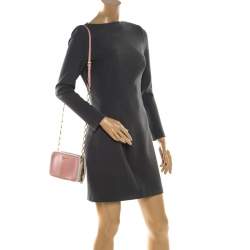 Pre Owned Prada Pink White/Saffiano Lux Leather Camera Chain Crossbody Bag