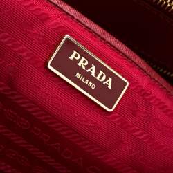 Pre Owned Prada Red Saffiano Lux Leather Large Double Zip Tote