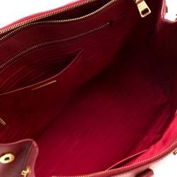 Pre Owned Prada Red Saffiano Lux Leather Large Double Zip Tote