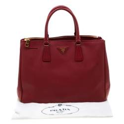 Pre Owned Prada Red Saffiano Lux Leather Large Double Zip Tote